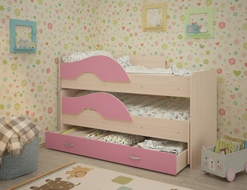 Детская двухэтажная кровать ТМК Радуга 1.6 с ящиком, корпус Млечный дуб, фасад Розовый во Владивостоке