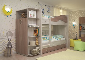 Детская кровать для девочки Мая на щитах со шкафом и ящиками, корпус Шимо светлый, фасад Шимо темный во Владивостоке
