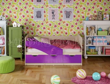 Кровать в детскую Бабочки 800*1600, Фиолетовый глянец в Артеме