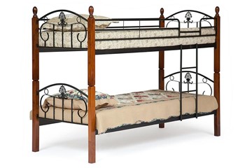Детская кровать BOLERO двухярусная дерево гевея/металл, 90*200 см (bunk bed), красный дуб/черный в Артеме