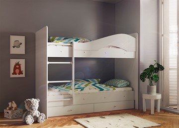 Двухэтажная детская кровать Мая с 2 ящиками на щитах, цвет Млечный дуб в Артеме