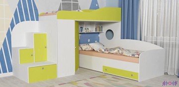 Детская кровать-шкаф Кадет-2, корпус Белое дерево, фасад Лайм во Владивостоке