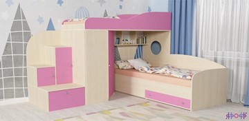 Кровать-чердак детская Кадет-2, корпус Дуб, фасад Розовый в Артеме