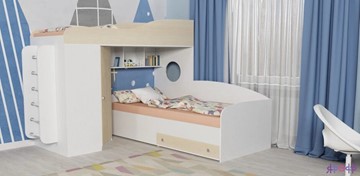 Детская кровать-шкаф Кадет-2 с металлической лестницей, корпус Белое дерево, фасад Дуб в Артеме