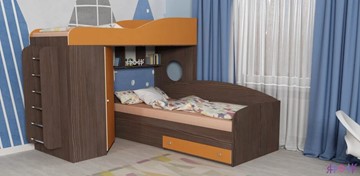 Детская кровать-шкаф Кадет-2 с металлической лестницей, корпус Бодего, фасад Оранжевый в Находке