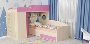 Детская кровать-шкаф Кадет-2 с металлической лестницей, корпус Дуб, фасад Розовый в Находке