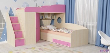 Детская кровать-шкаф Кадет-2 с универсальной лестницей, корпус Дуб, фасад Розовый в Артеме
