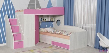 Детская кровать-шкаф Кадет-2 с универсальной лестницей, корпус Винтерберг, фасад Розовый во Владивостоке