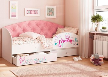 Кровать детская Эльза с бортиком, Розовый (щиты) в Артеме