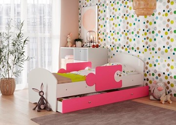 Детская кровать с бортиками и ящиком ТМК Мозайка, корпус Белый/фасад Розовый (ламели) в Артеме