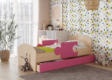 Детская кровать с бортиками и ящиком Мозайка, корпус Млечный дуб/фасад Розовый (ламели) во Владивостоке