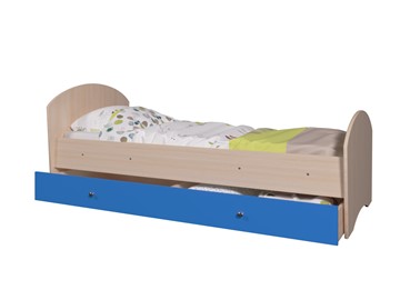 Кровать односпальная детская Мозайка без бортиков, корпус Млечный дуб/фасад Синий (щиты) во Владивостоке