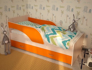 Кровать с бортиками Максимка, корпус Млечный дуб, фасад Оранжевый в Уссурийске