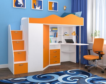 Детская кровать-шкаф Пионер-1, каркас Белое дерево, фасад Оранжевый в Артеме