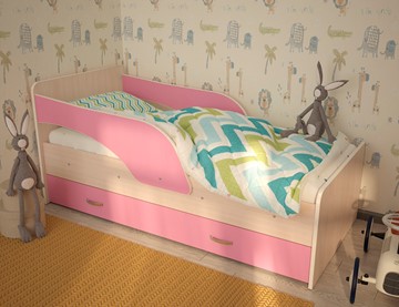 Кровать с ящиками Максимка, корпус Млечный дуб, фасад Розовый в Артеме