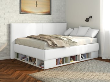 Подростковая кровать Lancaster 1, 120х200, ЛДСП белая, экокожа белая в Артеме