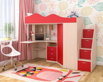 Детская кровать-шкаф Пионер-1, каркас Дуб, фасад Красный в Артеме