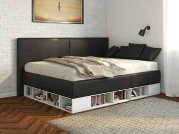 Подростковая кровать Lancaster 1, 120х200, ЛДСП белая, экокожа черная в Артеме