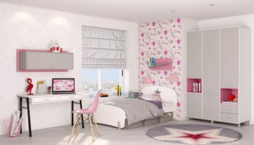 Комплект мебели для детской POLINI Kids Mirum №7 Белый / Серый / Розовый в Уссурийске