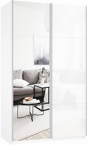 Шкаф Прайм (Зеркало/Белое стекло) 1600x570x2300, белый снег в Уссурийске