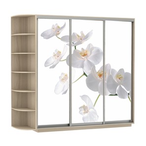 Шкаф 3-х дверный Экспресс со стеллажом, 2100х600х2200, Орхидея белая/шимо светлый в Уссурийске
