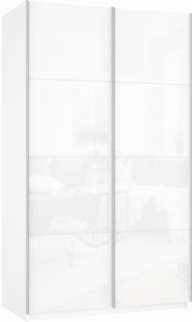Шкаф 2-дверный Прайм (Белое стекло/Белое стекло) 1600x570x2300, белый снег в Артеме