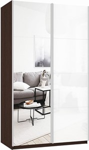 Шкаф 2-дверный Прайм (Зеркало/Белое стекло) 1600x570x2300, венге в Находке