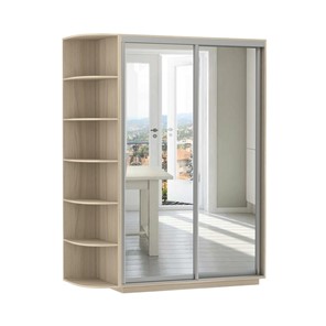 Шкаф 2-дверный Экспресс (2 зеркала), со стеллажом 1500x600x2200, шимо светлый в Артеме