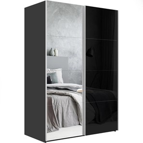 Шкаф 2-х дверный Эста (Зеркало/Стекло черное) 1600x660x2200, серый диамант во Владивостоке