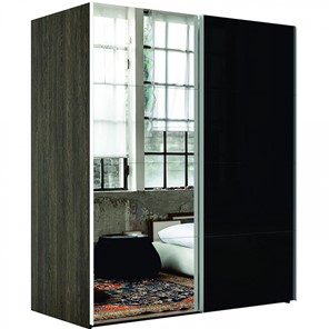 Шкаф 2-дверный Эста (Зеркало/Стекло черное) 2000x660x2400, венге мали во Владивостоке
