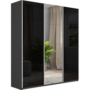 Шкаф 3-дверный Широкий Прайм (2 Стекла Черных / Зеркало) 2400x570x2300, Серый диамант в Уссурийске