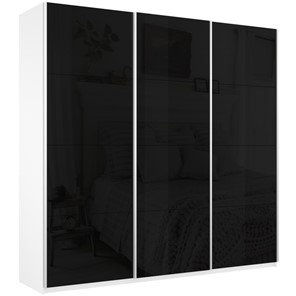 Шкаф 3-дверный Широкий Прайм (Черное стекло) 2400x570x2300,  Белый Снег во Владивостоке