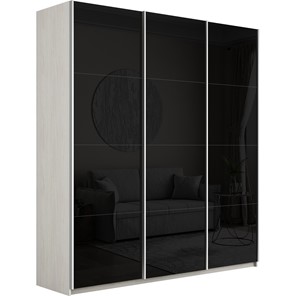 Шкаф трехдверный Широкий Прайм (Черное стекло) 2400x570x2300, Ясень Анкор светлый в Находке