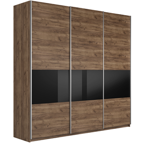 Шкаф 3-дверный Широкий Прайм (ДСП / Черное стекло) 2400x570x2300, Крафт Табачный во Владивостоке