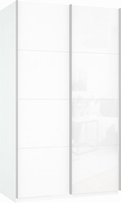 Шкаф Прайм (ДСП/Белое стекло) 1400x570x2300, белый снег в Находке