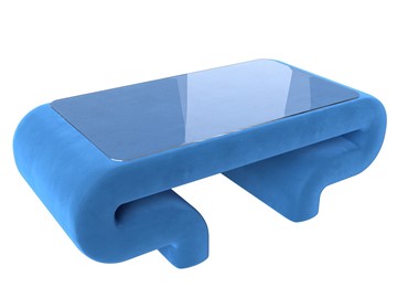 Стеклянный журнальный столик Волна, голубой (велюр) в Артеме