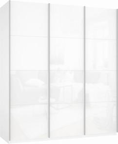 Шкаф 3-х створчатый Прайм (3 Белое стекло) 1800x570x2300, белый снег в Артеме