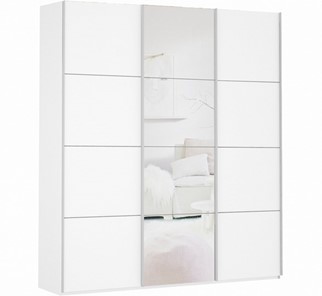 Шкаф 3-х дверный Прайм (ДСП/Зеркало/ДСП) 2100x570x2300, белый снег в Артеме