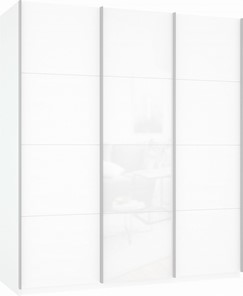 Шкаф трехстворчатый Прайм (ДСП/Белое стекло/ДСП) 1800x570x2300, белый снег в Артеме