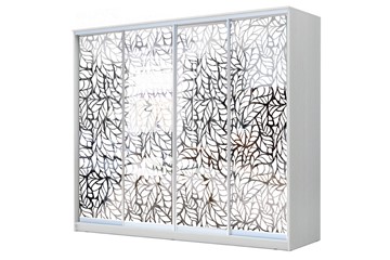 Шкаф 4-х дверный 22-24/2-6666, Пескоструйный рисунок "Лист", Белый в Уссурийске