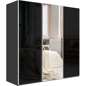Шкаф 3-х дверный Эста, стекло черное/зеркало/стекло черное, 2700x660x2400, серый диамант во Владивостоке