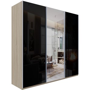 Шкаф 3-х створчатый Эста, стекло черное/зеркало/стекло черное, 3000x660x2400, дуб бардолино во Владивостоке