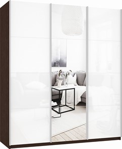 Шкаф Прайм (Белое стекло/Зеркало/Белое стекло) 2100x570x2300, венге во Владивостоке