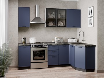 Угловой кухонный гарнитур 2400 Индиго, Белый/Темно-синий в Артеме