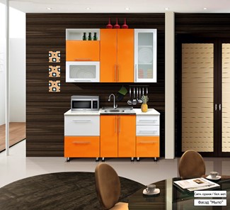 Гарнитур на кухню Мыло 224 1600х918, цвет Оранжевый/Белый металлик в Находке