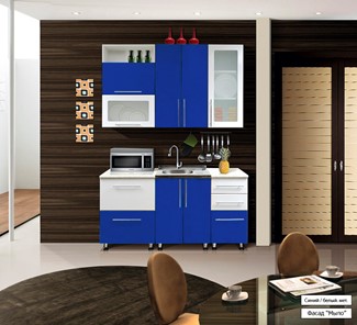 Небольшая кухня Мыло 224 1600х718, цвет Синий/Белый металлик во Владивостоке