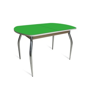 Кухонный обеденный стол ПГ-05 СТ2, дуб молочный/зеленое стекло/35 хром гнутые металл в Находке
