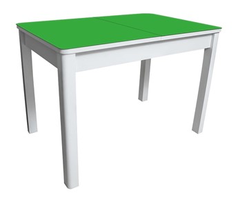 Кухонный раскладной стол Айсберг-02 СТ2, белое ЛДСП/стекло зеленое/прямые массив белый в Артеме