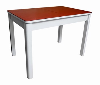Кухонный стол раскладной Айсберг-01 СТ2, белое ЛДСП/стекло алое/прямые массив белый в Артеме