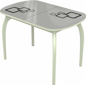 Обеденный раздвижной стол Ривьера мини дерево №1, Рисунок квадро (стекло белое/черный/белый) в Артеме